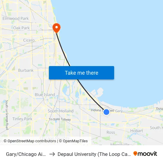 Gary/Chicago Airport to Depaul University (The Loop Campus) map