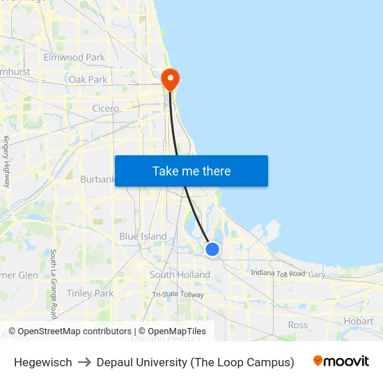 Hegewisch to Depaul University (The Loop Campus) map