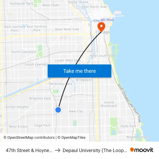47th Street & Hoyne (West) to Depaul University (The Loop Campus) map