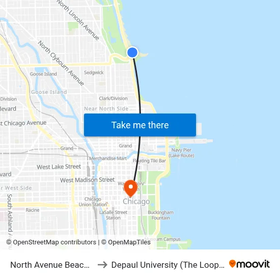 North Avenue Beach (West) to Depaul University (The Loop Campus) map