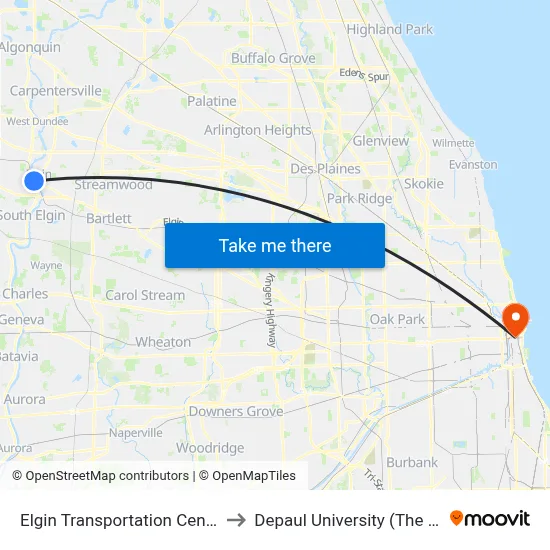 Elgin Transportation Center - Bus Stop D to Depaul University (The Loop Campus) map