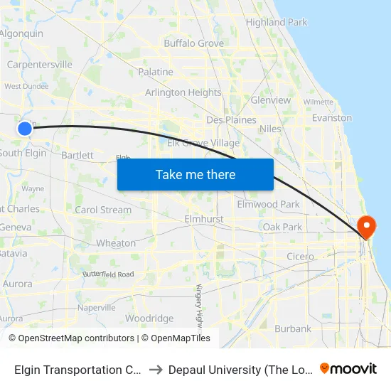 Elgin Transportation Center Bay 1 to Depaul University (The Loop Campus) map