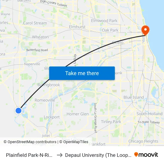 Plainfield Park-N-Ride (755) to Depaul University (The Loop Campus) map