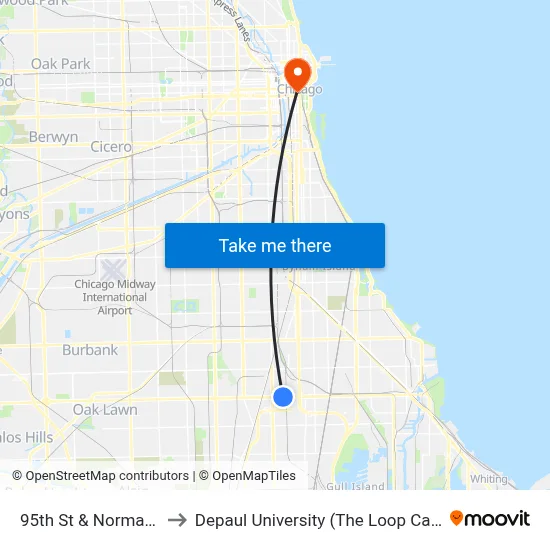 95th St & Normal Ave to Depaul University (The Loop Campus) map