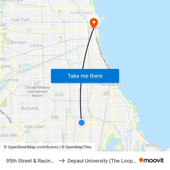 95th Street & Racine (West) to Depaul University (The Loop Campus) map