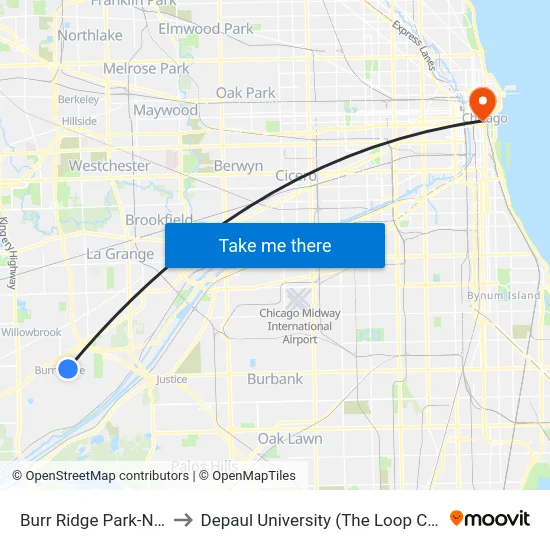Burr Ridge Park-N-Ride to Depaul University (The Loop Campus) map