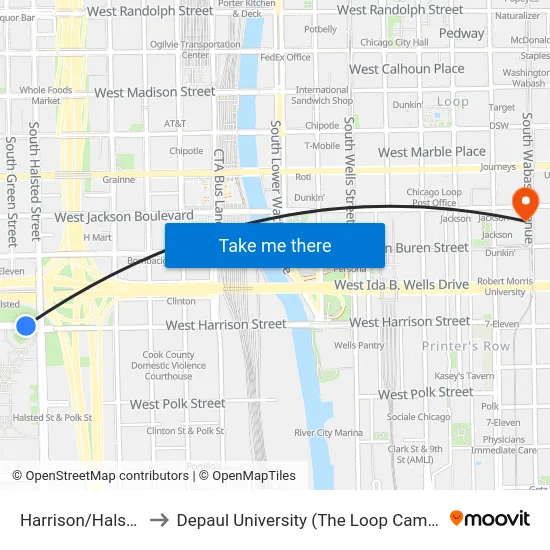 Harrison/Halsted to Depaul University (The Loop Campus) map