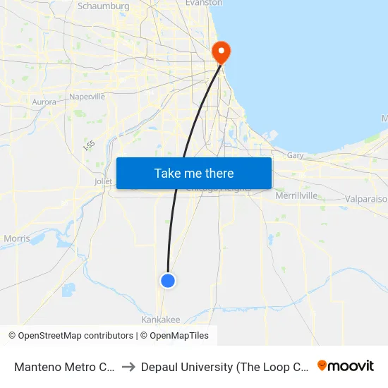 Manteno Metro Centre to Depaul University (The Loop Campus) map