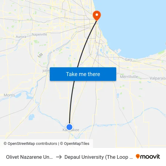 Olivet Nazarene University to Depaul University (The Loop Campus) map