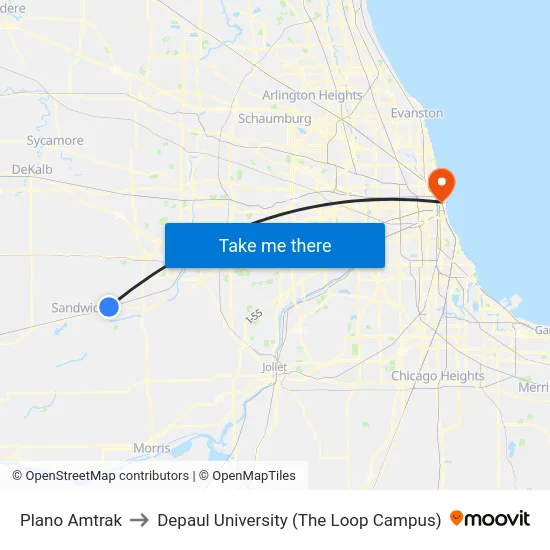 Plano Amtrak to Depaul University (The Loop Campus) map