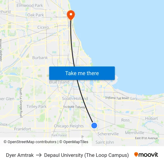 Dyer Amtrak to Depaul University (The Loop Campus) map
