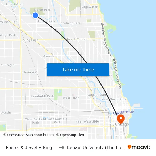 Foster & Jewel Prking Ent (West) to Depaul University (The Loop Campus) map