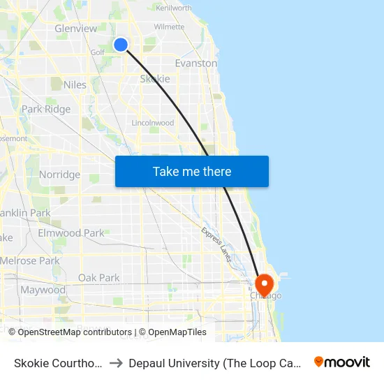Skokie Courthouse to Depaul University (The Loop Campus) map
