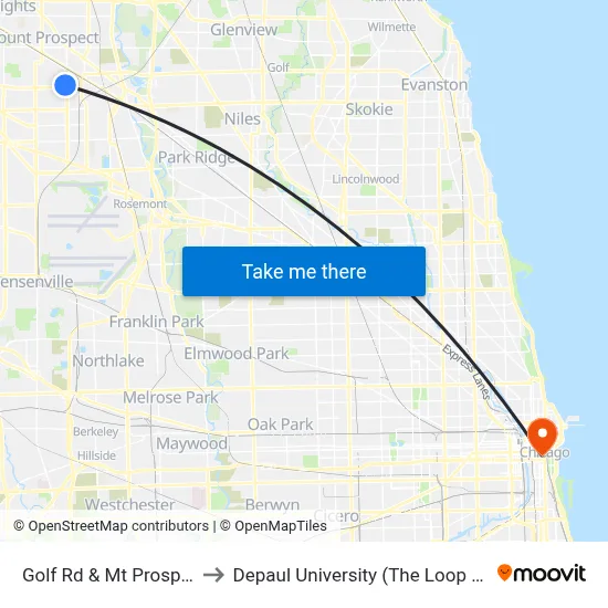 Golf Rd & Mt Prospect Rd to Depaul University (The Loop Campus) map