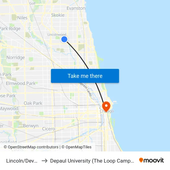 Lincoln/Devon to Depaul University (The Loop Campus) map
