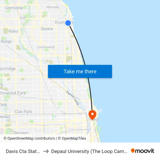 Davis Cta Station to Depaul University (The Loop Campus) map