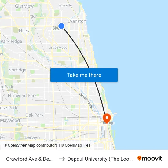 Crawford Ave & Dempster St to Depaul University (The Loop Campus) map