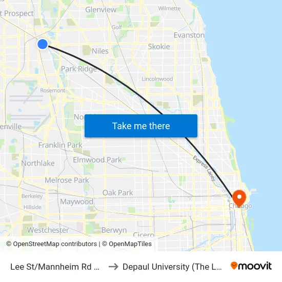 Lee St/Mannheim Rd & Prairie Ave to Depaul University (The Loop Campus) map