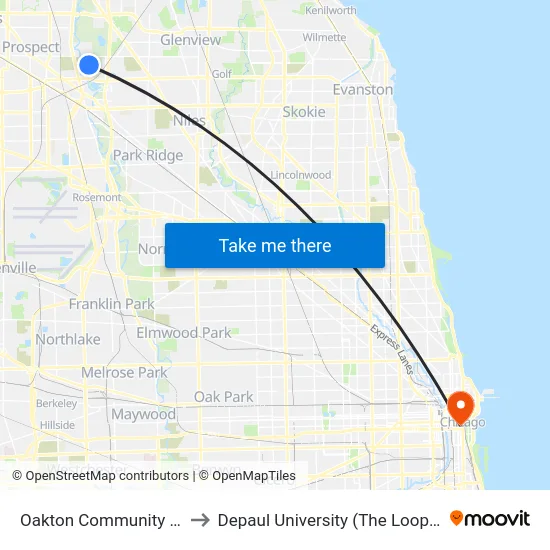 Oakton Community College to Depaul University (The Loop Campus) map