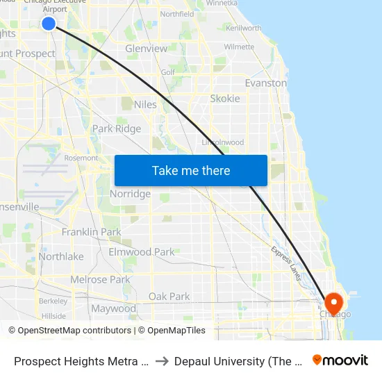 Prospect Heights Metra (55 S Wolf Rd) to Depaul University (The Loop Campus) map