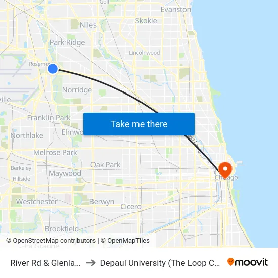 River Rd & Glenlake St to Depaul University (The Loop Campus) map