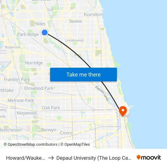 Howard/Waukegan to Depaul University (The Loop Campus) map