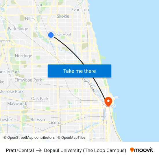 Pratt/Central to Depaul University (The Loop Campus) map