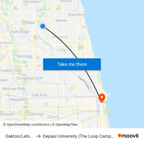 Oakton/Lehigh to Depaul University (The Loop Campus) map