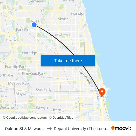 Oakton St & Milwaukee Ave to Depaul University (The Loop Campus) map