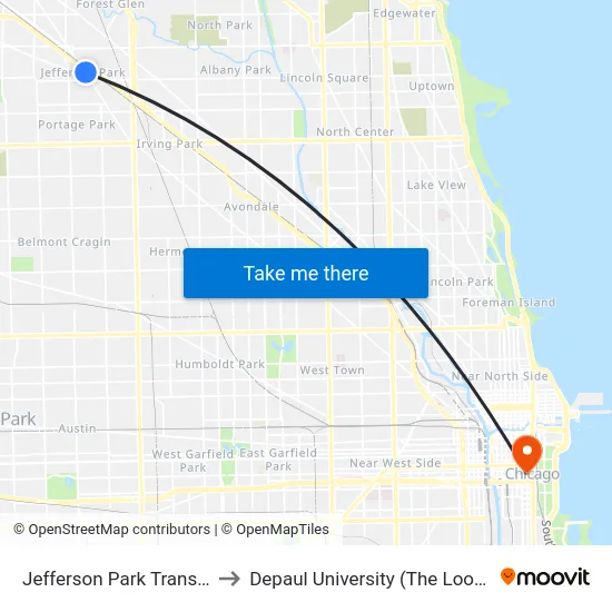 Jefferson Park Transit Center to Depaul University (The Loop Campus) map