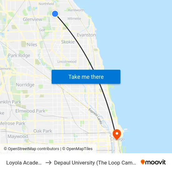 Loyola Academy to Depaul University (The Loop Campus) map