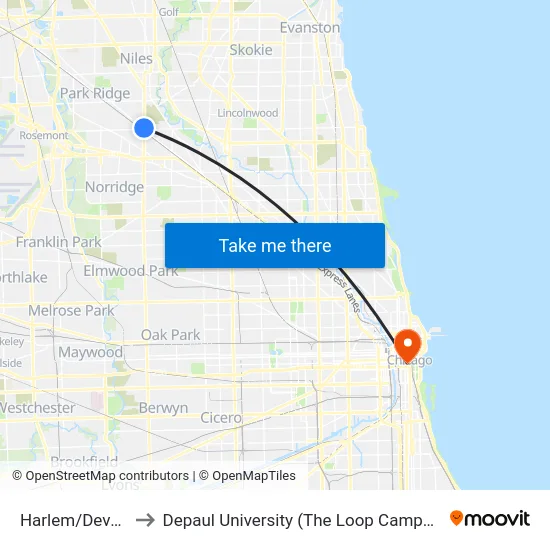 Harlem/Devon to Depaul University (The Loop Campus) map