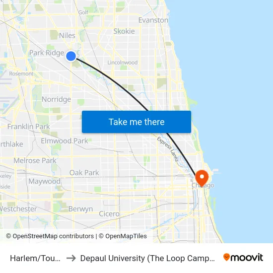 Harlem/Touhy to Depaul University (The Loop Campus) map