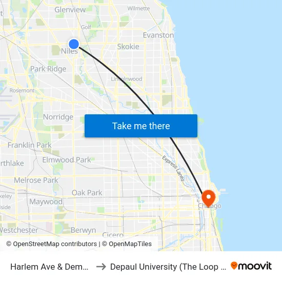 Harlem Ave & Dempster St to Depaul University (The Loop Campus) map