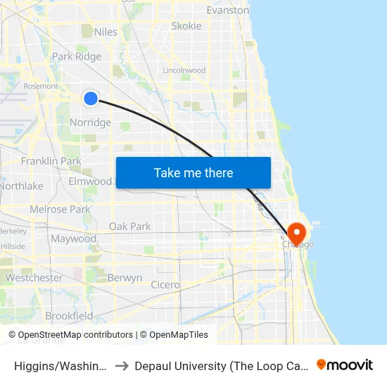 Higgins/Washington to Depaul University (The Loop Campus) map