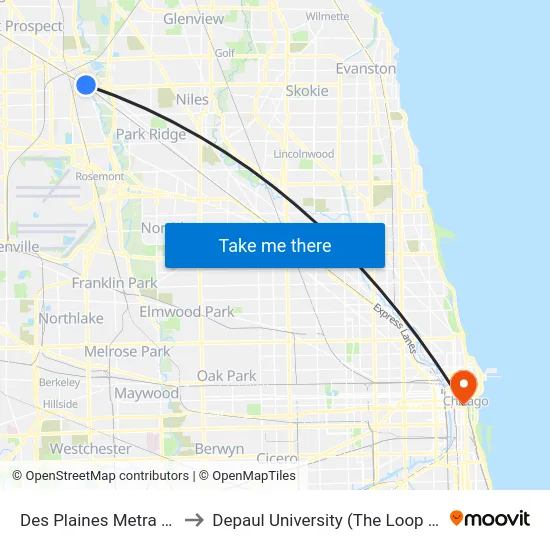 Des Plaines Metra Station to Depaul University (The Loop Campus) map