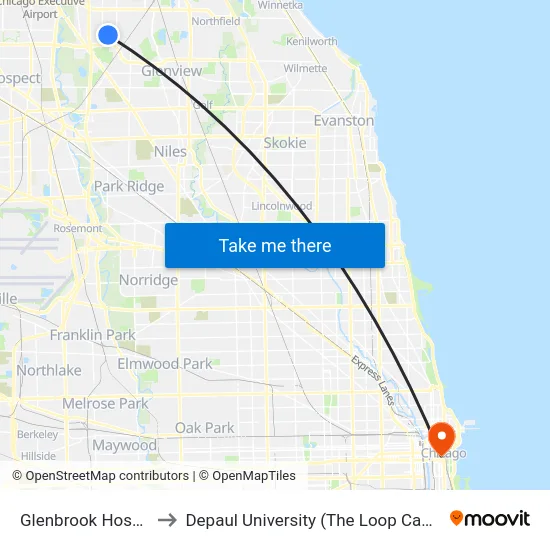 Glenbrook Hospital to Depaul University (The Loop Campus) map