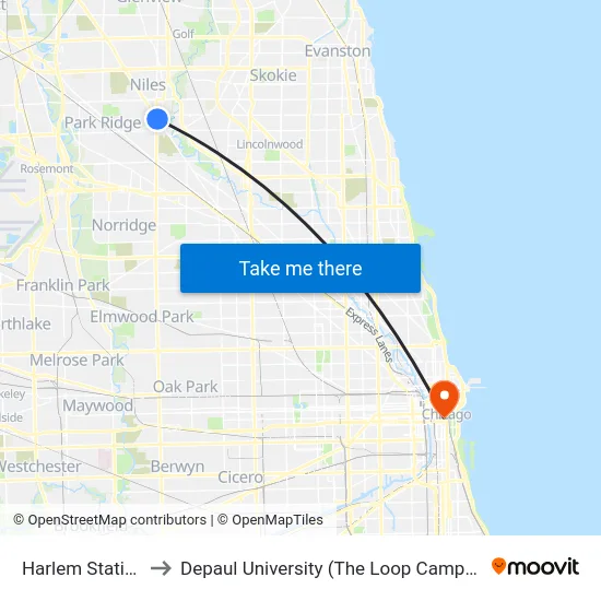 Harlem Station to Depaul University (The Loop Campus) map