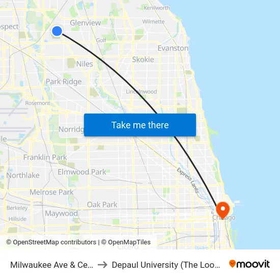 Milwaukee Ave & Central Rd to Depaul University (The Loop Campus) map