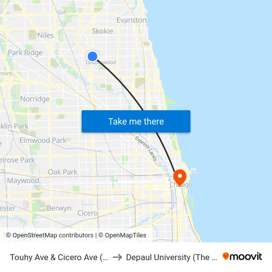 Touhy Ave & Cicero Ave (At Keating Ave) to Depaul University (The Loop Campus) map