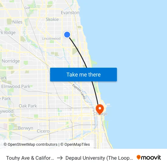 Touhy Ave & California Ave to Depaul University (The Loop Campus) map
