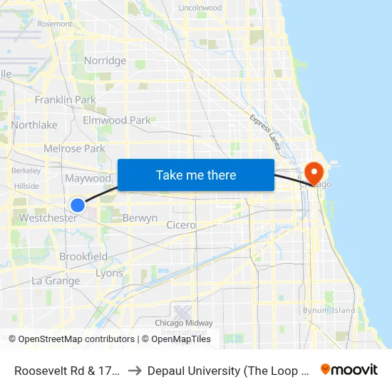 Roosevelt Rd & 17th Ave to Depaul University (The Loop Campus) map