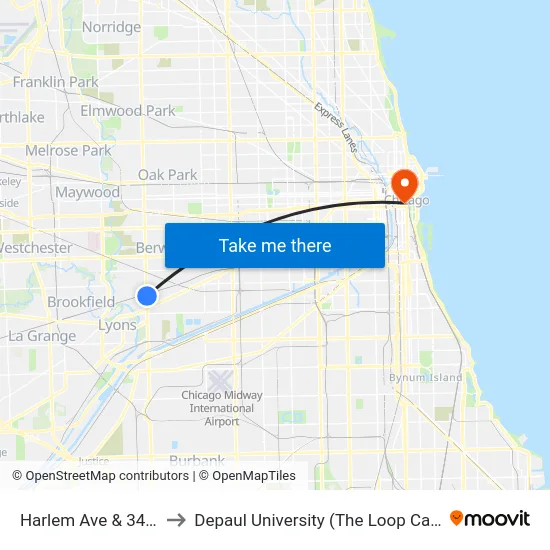 Harlem Ave & 34th St to Depaul University (The Loop Campus) map