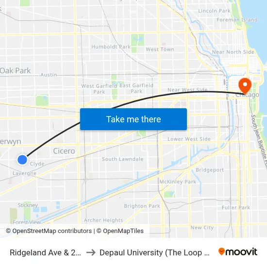 Ridgeland Ave & 26th St to Depaul University (The Loop Campus) map