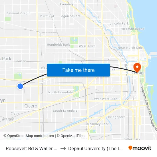 Roosevelt Rd & Waller St/57th Ave to Depaul University (The Loop Campus) map