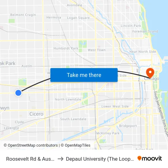 Roosevelt Rd & Austin Blvd to Depaul University (The Loop Campus) map