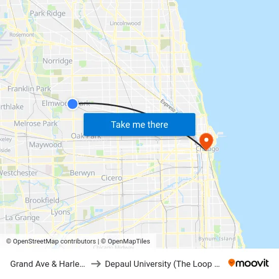Grand Ave & Harlem Ave to Depaul University (The Loop Campus) map