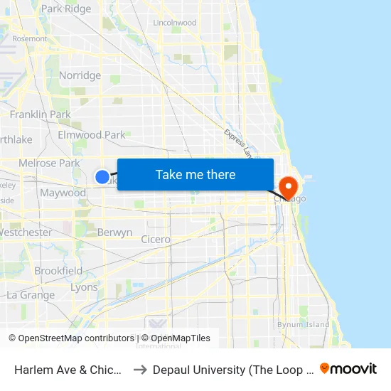 Harlem Ave & Chicago Ave to Depaul University (The Loop Campus) map
