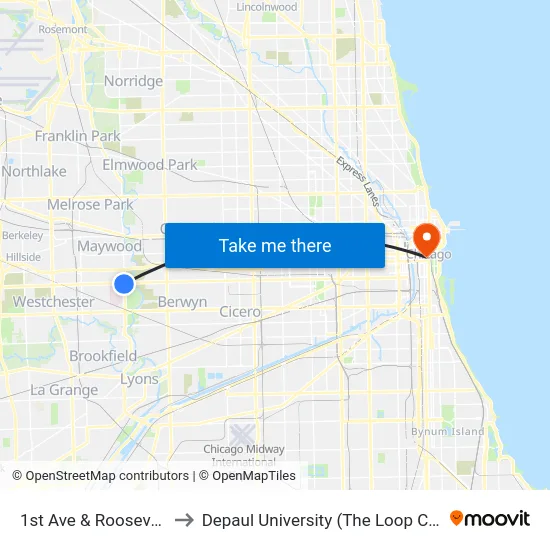 1st Ave & Roosevelt Rd to Depaul University (The Loop Campus) map