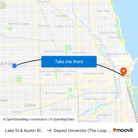 Lake St & Austin Blvd (Sw) to Depaul University (The Loop Campus) map